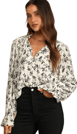 Lulus Floral Button-Up Long Sleeve Top