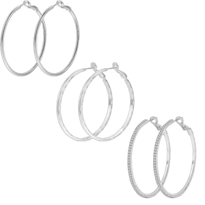 925 Sterling Silver Large Round Rhinestone Hoop Earrings