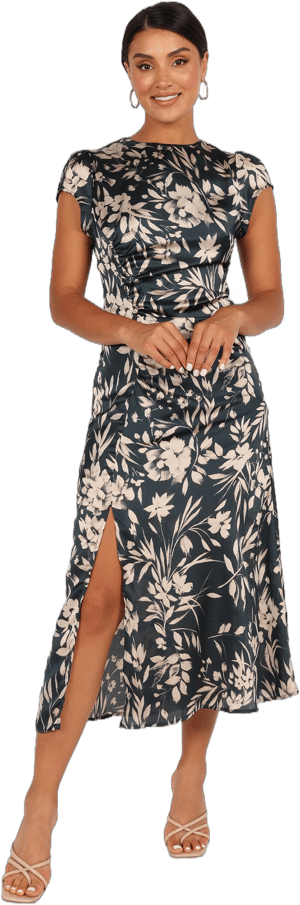 Petal & Pup Women's Lisbeth Floral Cap Sleeve Satin Midi Dress