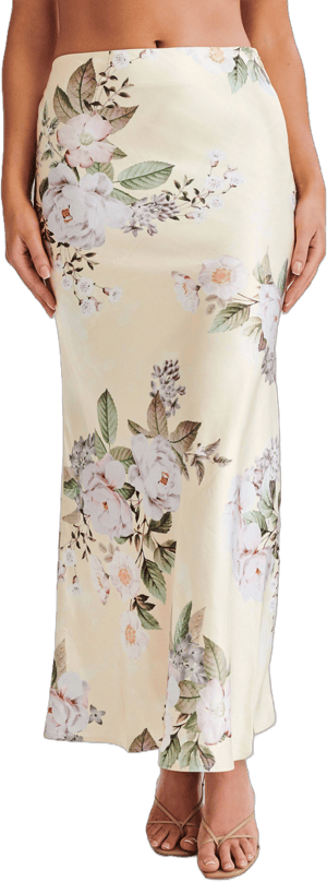 MESHKI Karley Floral Satin Midi Skirt