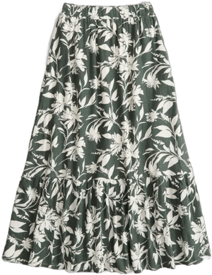 Women's Abercrombie & Fitch Linen-Blend Tiered Maxi Skirt in Green Floral