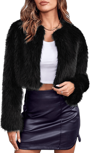 Danedvi Women's Cropped Fluffy Faux Fur Open Front Cardigan