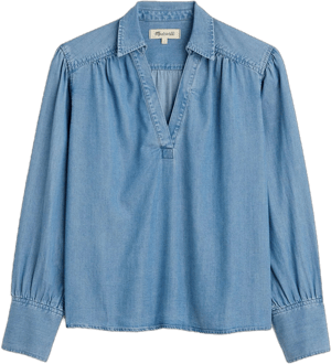 Madewell Women's Chambray Easy Y-Neck Button-Up Shirt