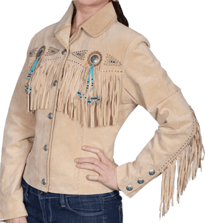 Scully Leather Beaded Fringe Boar Suede Jacket Womens