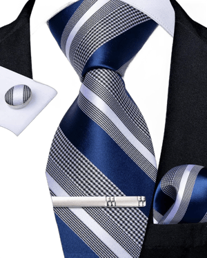 DiBanGu Mens Striped Tie Silk Woven Necktie and Pocket Square Cufflinks Tie Clip Set Wedding Business Formal Gift Tie for Mens