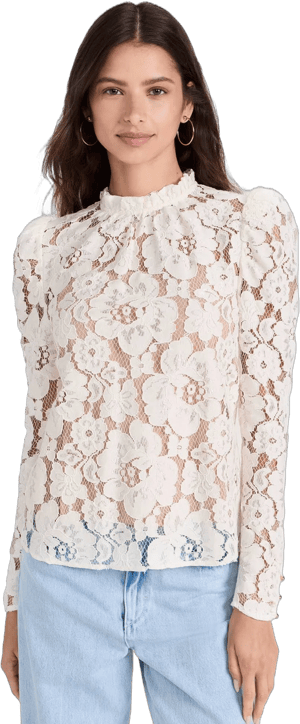 WAYF Womens Lace Floral Blouse