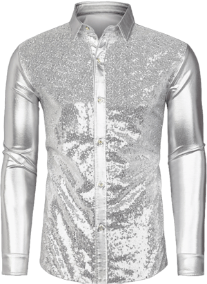 Lars Amadeus Men's Shiny Long Sleeve Button Down Disco Party Shirts