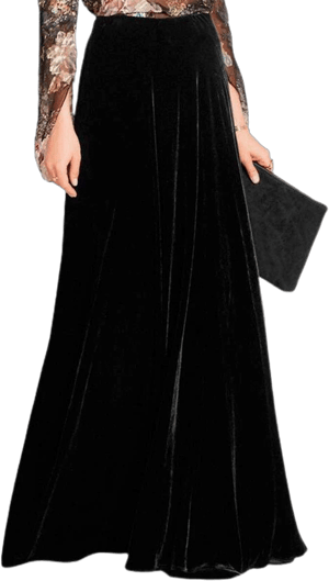 ebossy Women's Floor Length High Waist Velvet Maxi Skirt