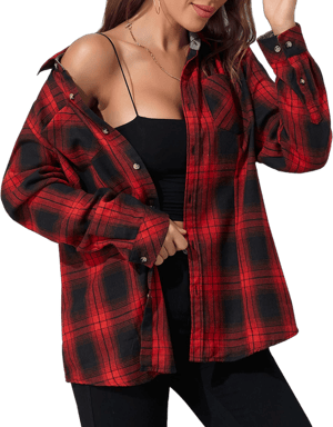 Women's Oversized Buffalo Plaid Flannel Shirt