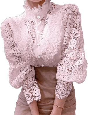 Women's Victorian Lace Trim Long Sleeve Button Down Shirt