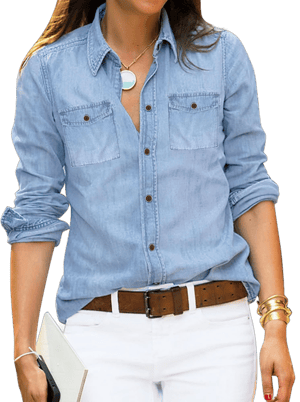 Luvamia Women's Long Sleeve Western Chambray Shirt