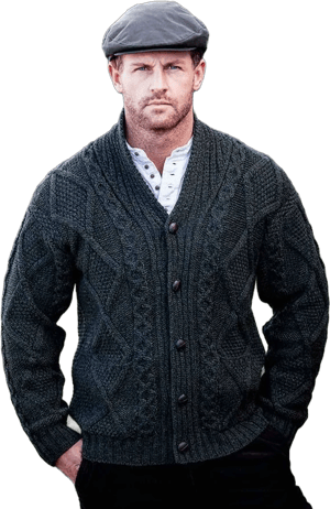 Men's Aran Sweater Market Shawl Neck Diamond Cardigan