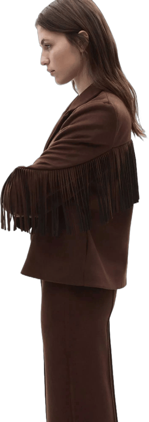 MANGO Women's Faux Suede Fringed Jacket