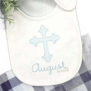 Baby Dedication Bib, Boys Christening Bib, Monogrammed Cross Burp Cloth, Embroidered Cross Baby Boy Gown, Baptism Bib