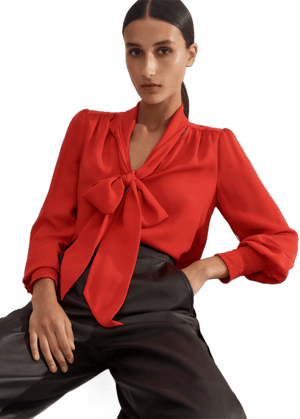 ME+EM Women's Silk V-Neck Tie Swing Blouse