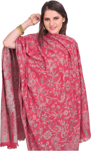 Exotic India Art Reversible Wool Jamawar Shawl