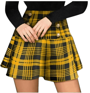 Jwzuy Women's Elegant Plaid Skirt High Waist A-Line Skater Mini Skirts Patchwork Button Skirts