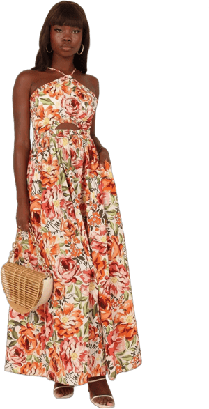 Petal & Pup Women's Madeira Cutout Halter Neck Maxi Sundress