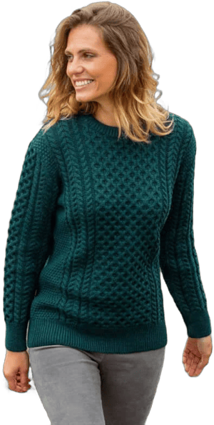 Carraig Donn Women's Traditional Crew Neck Aran Sweater