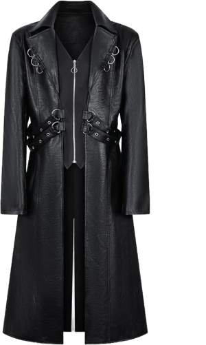 ZNZHKR Men's Pu Leather Trench Coat Motorcycle Punk Long Zipper Jacket