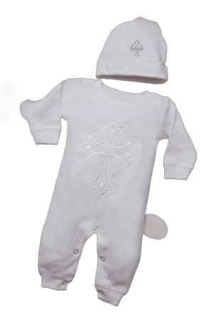 Baby Boy Cotton Romper with Large Embroidery Cross