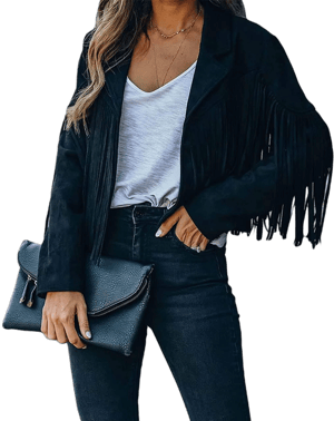 ebossy Women's Slim Faux Leather Fringe Jacket