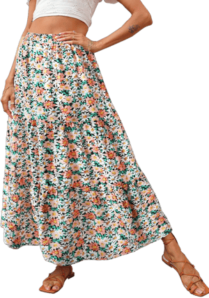 KIRUNDO Women's 2024 Summer Fall High Waist Boho Floral Maxi Skirt Casual Flowy Swing Pleated A Line Beach Long Skirts