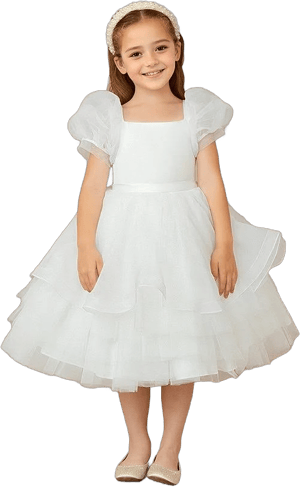 Azazie Square Neck Knee-Length Organza Flower Girl Dress