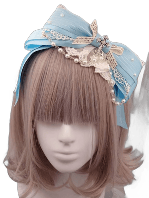 milanoo.com Classic Lolita Headband Metallic Design Lace Pearl Ruffle Bow Lolita Hair Accessory