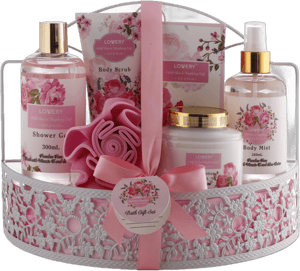 Lovery Home Spa Gift Basket Wild Rose & Raspberry Leaf 7pc