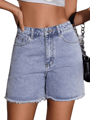 MakeMeChic Women's High Waist Jean Shorts Casual Raw Hem Straight Leg Summer Denim Shorts