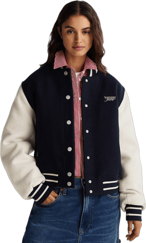 Tommy Hilfiger Women's Striped-Trim Colorblocked Wool-Blend Varsity Jacket