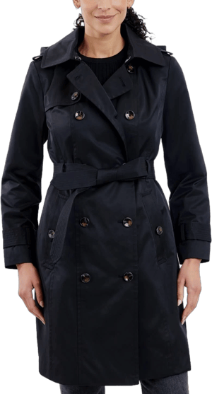 London Fog Women's Double-Breasted Hooded Trench Coat