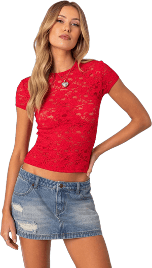 Edikted Women's Kaori Sheer Lace T Shirt