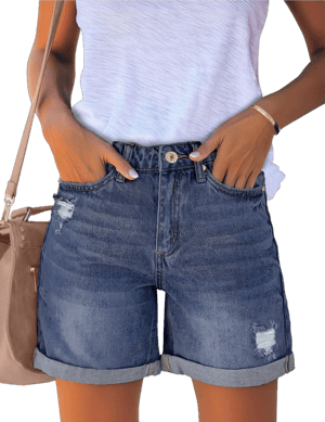 Luvamia Women's Casual High-Rise Ripped Distressed Denim Shorts