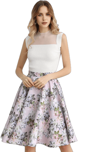 Floral Printed Flare Midi Skirt