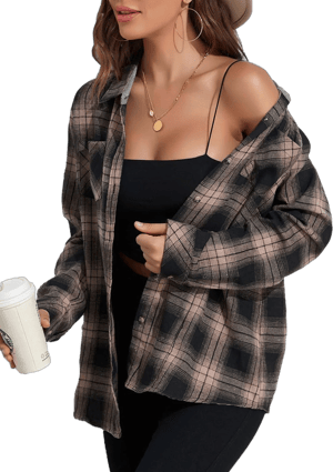 Women's Loose Fit Long Sleeve Plaid Flannel Shirt