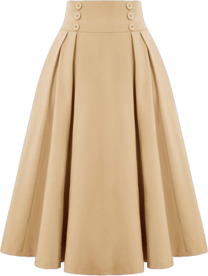 Belle Poque Women's Vintage High Waist Pleated Midi A-Line Skirt with Pockets