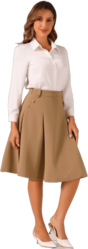 Allegra K Women's High Waist Button Decor Vintage Pleated Flared Midi Skirt