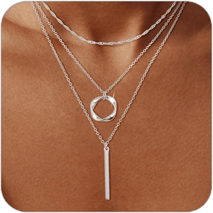 Picuzzy Silver Layered Necklaces for Women Stackable Dainty Silver Choker Necklaces for Women Trendy Layering Circle Bar Pendant Chain Necklace