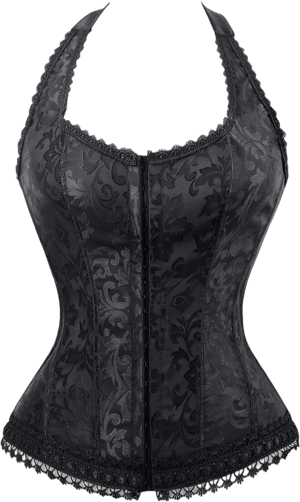 Kimring Women's Elegant Halter Satin Jacquard Lace Edge Corset