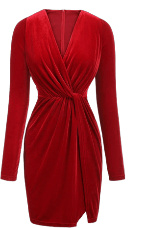 Retro Stage V-Neck Pleated Velvet Wrap Dress