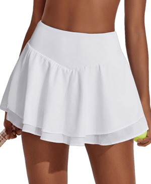 PINSPARK Women's Pleated Double Ruffle Tennis Skirt with 3 Pockets