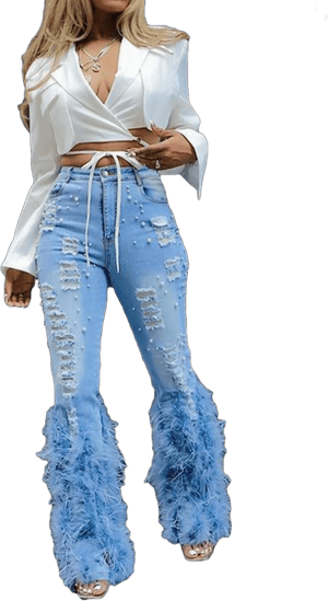 Women's Y2K High-Waisted Pearl Feather Skinny Jeans