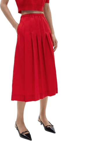 MANGO Women's Pleated Cotton Midi Skirt