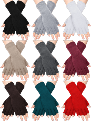 Satinior Fingerless Gloves for Women Half Finger Typing Gloves with Long Wrist Cuff Winter Knit Fingerless Mittens for Women