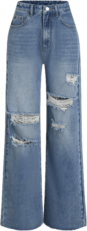 Women's High-Waisted Distressed Baggy Wide Leg Jeans