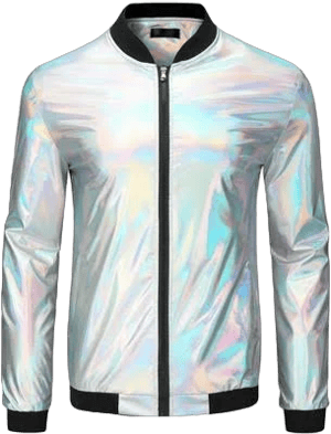 Men's Holographic Metallic Varsity Zip Up Bomber Jacket