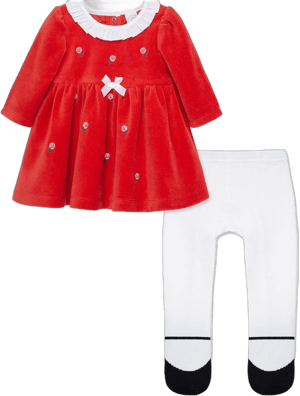 Little Me Roses Velour Dress & Tights Set