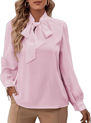 Rooscier Women's Bow Tie Neck Long Sleeve Buttton Cuff Chiffon Blouse